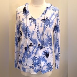 French Laundry Blue White Black Palm Tree S Coastal Tropical Island Hoodie Top